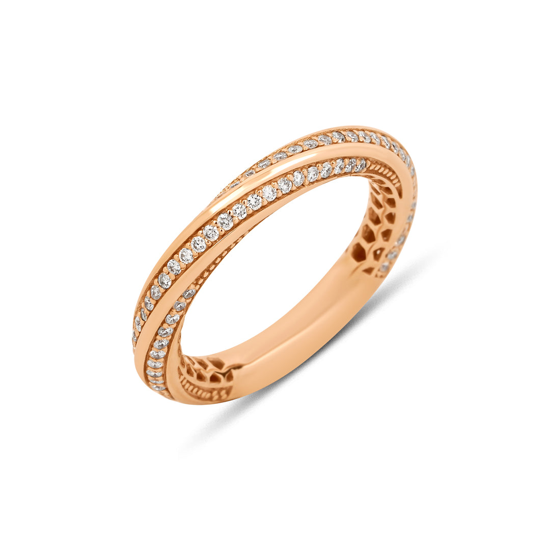 14K altın baguette kesim pırlanta taşlı Tornado yüzük detay görünümü