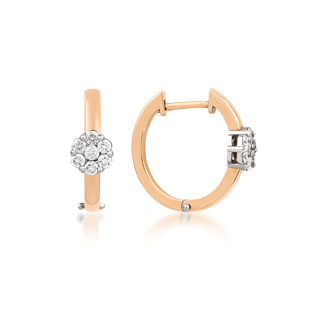 Fiore 14K altın pırlanta halka küpe, zarif tasarım, 0.42 ct E-VS pırlanta detayları