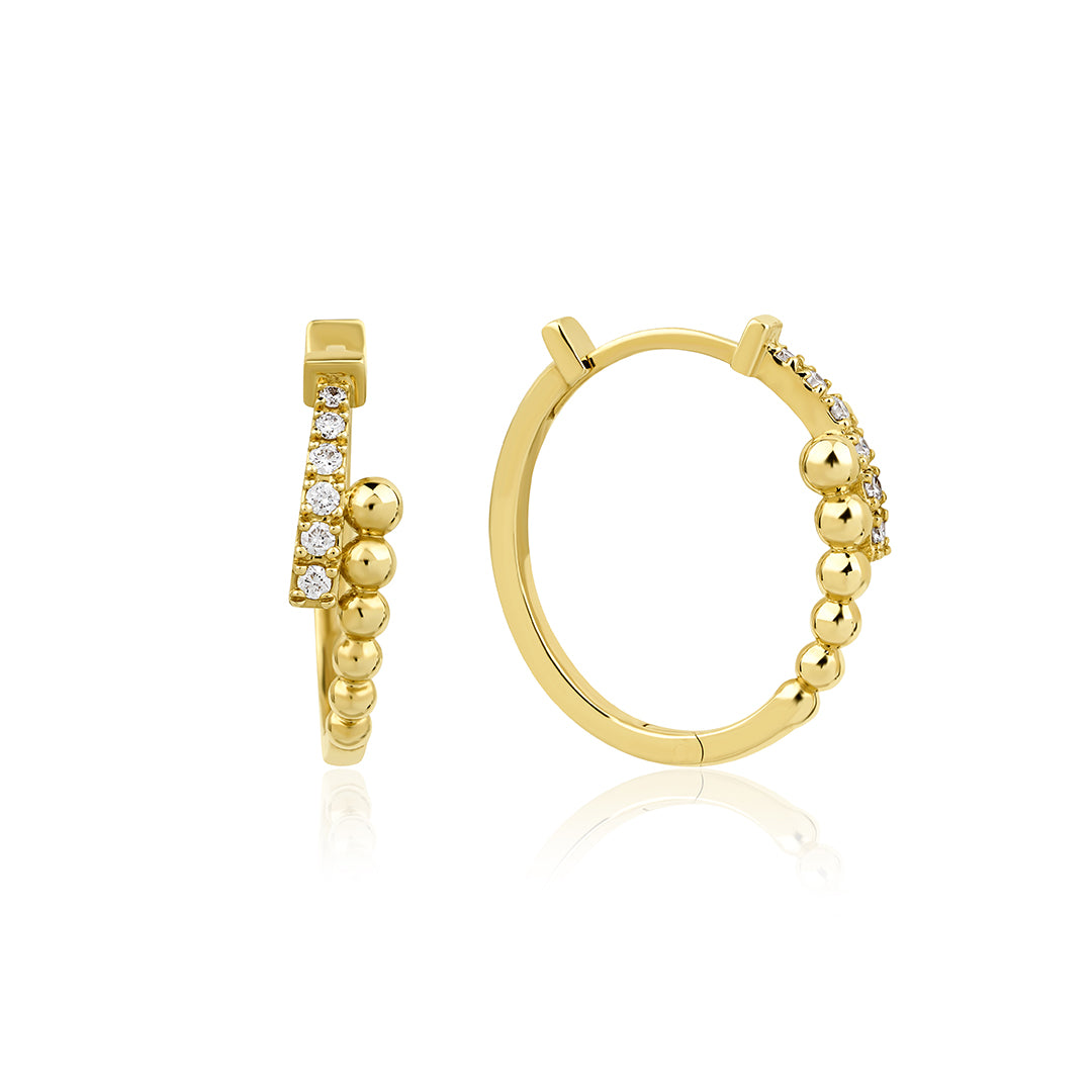 Bubelle 14K altın pırlanta halka küpe, zarif tasarım, 0.13 ct E-VS pırlanta detayları