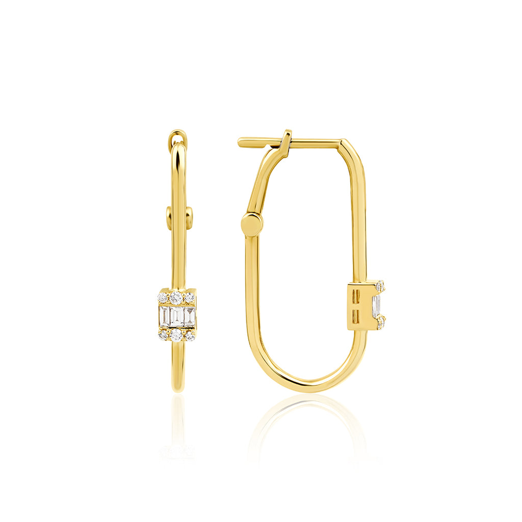 Baguesse 14K altın pırlanta küpe, zarif baguette tasarım, 0.24 ct E-VS pırlanta detayları