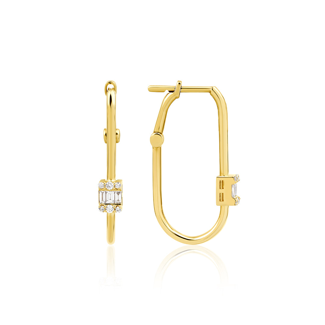 Baguesse 14K altın pırlanta küpe, zarif baguette tasarım, 0.24 ct E-VS pırlanta detayları