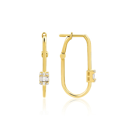 Baguesse 14K altın pırlanta küpe, zarif baguette tasarım, 0.24 ct E-VS pırlanta detayları