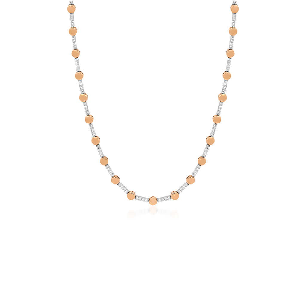 Rivior 14K altın pırlanta kolye, modern zarif tasarım, 1.02 ct E-VS pırlanta detayları, 42 cm zincir