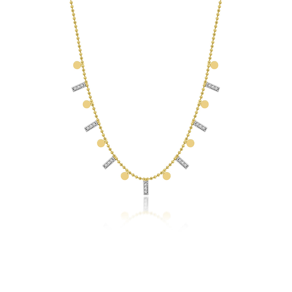 Pulona 14K altın pırlanta kolye, zarif tasarım, 0.16 ct E-VS pırlanta detayları, 42 cm zincir