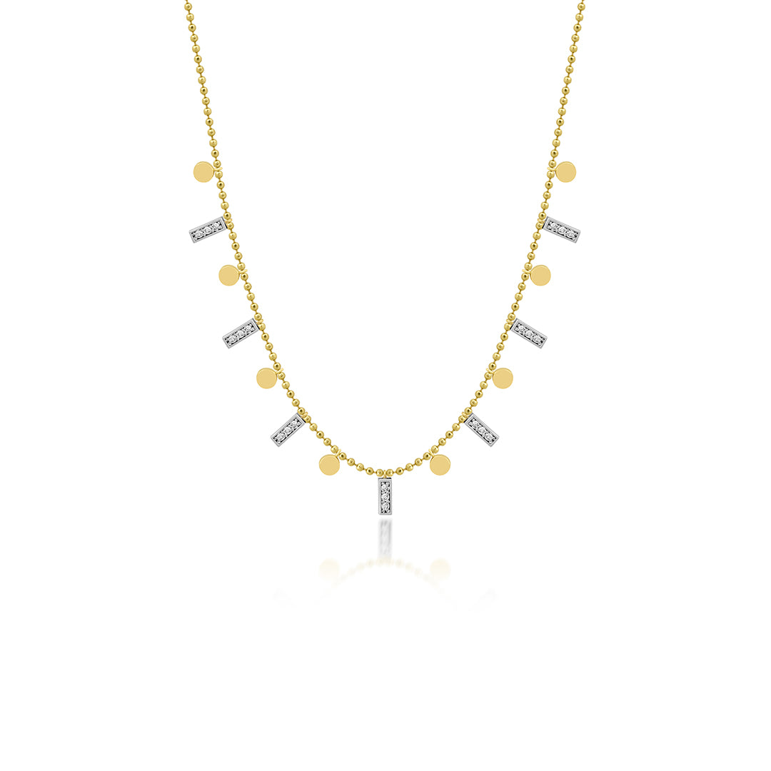 Pulona 14K altın pırlanta kolye, zarif tasarım, 0.16 ct E-VS pırlanta detayları, 42 cm zincir