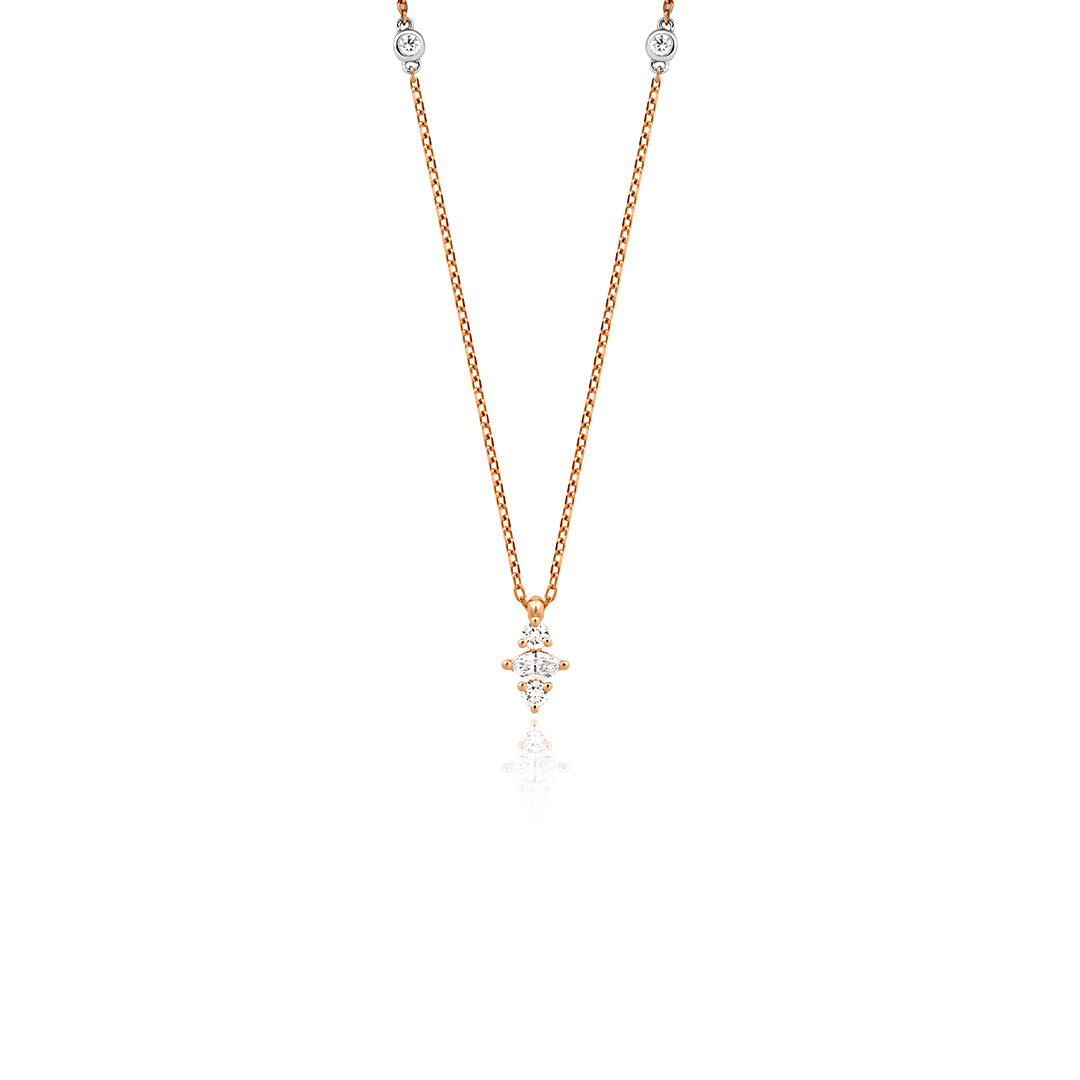 Navi 14K altın pırlanta kolye, zarif modern tasarım, 0.28 ct E-VS pırlanta detayları, 42 cm zincir