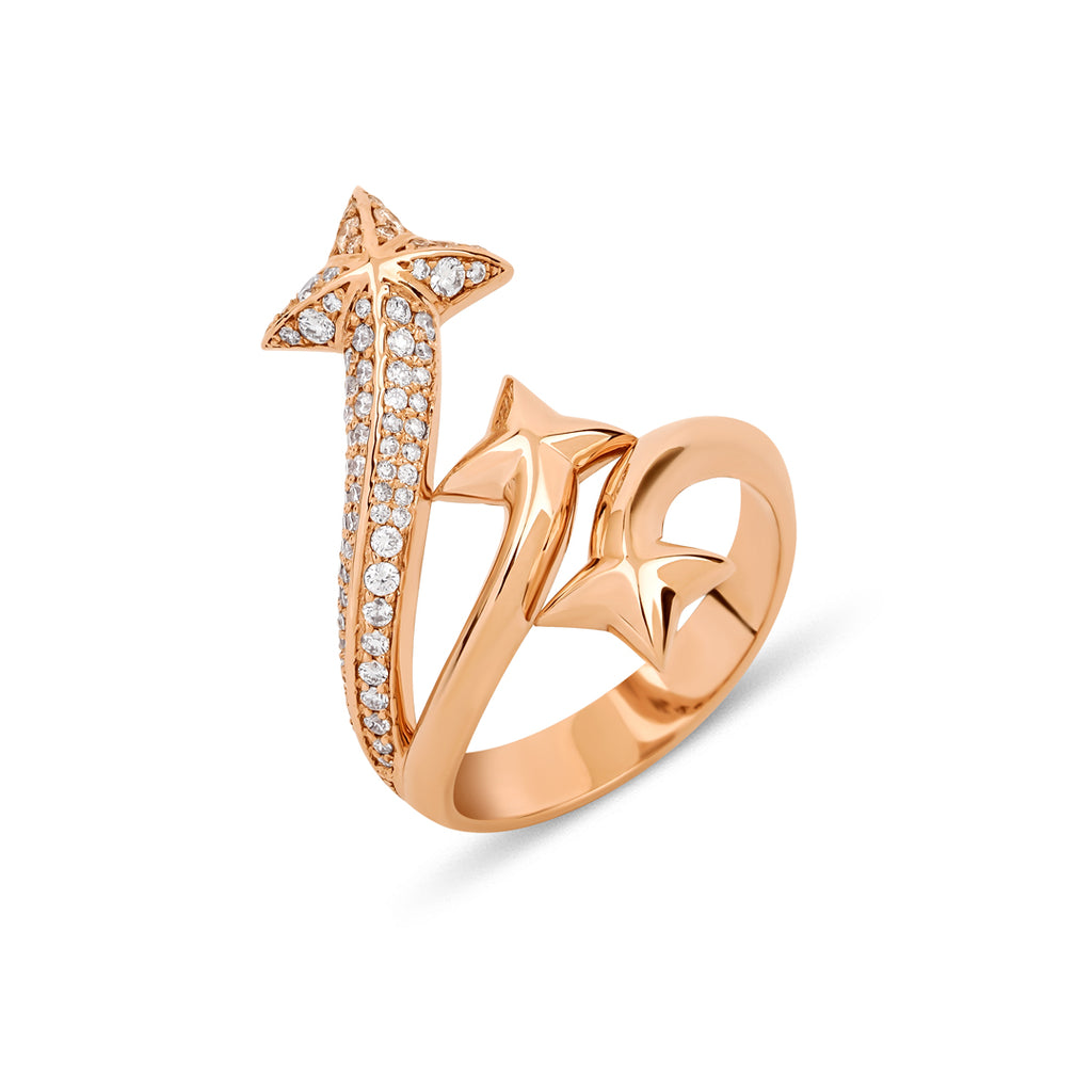 14K altın Rising Star yüzük, 0.42 ct E-VS pırlanta taşlı, zarif yıldız tasarımı