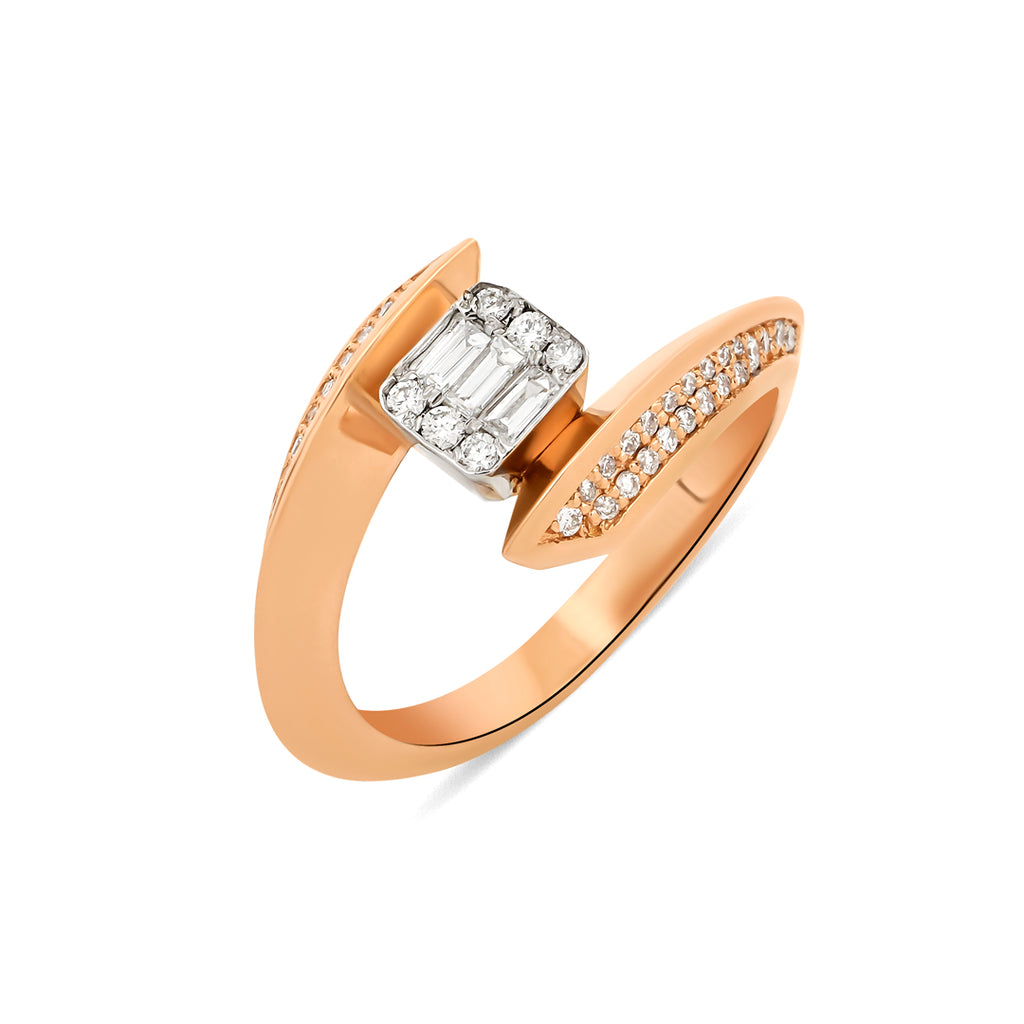 14K altın Regina Baguette yüzük, 0.48 ct E-VS pırlanta taşlı, zarif tasarım