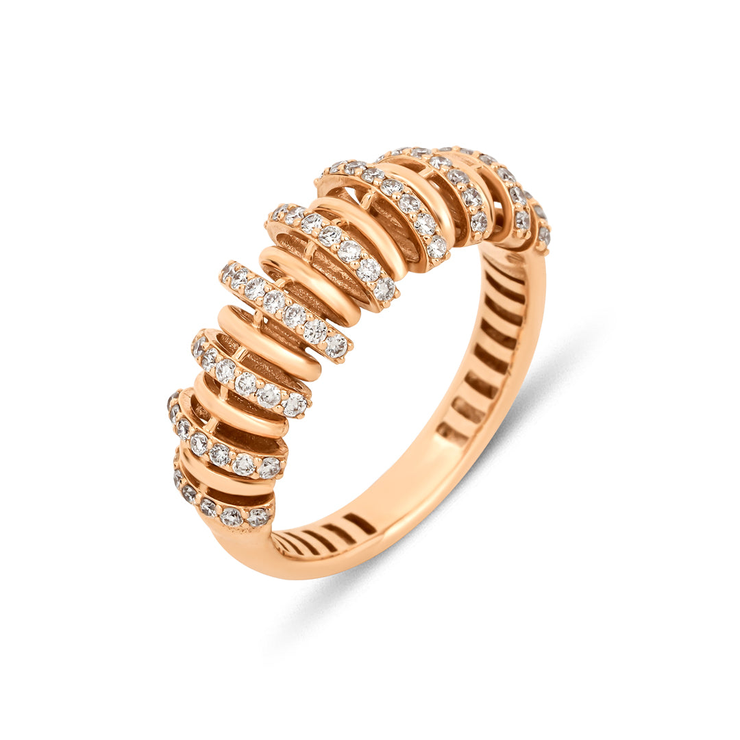 14K altın Cambered yüzük, 0.42 ct E-VS pırlanta taşlı, zarif tasarım