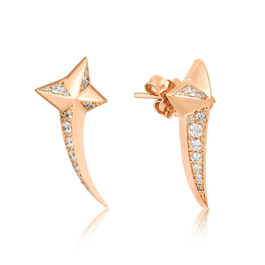 14K altın Halfy Star küpe, 0.26 ct E-VS pırlanta taşlı, zarif yıldız tasarımı