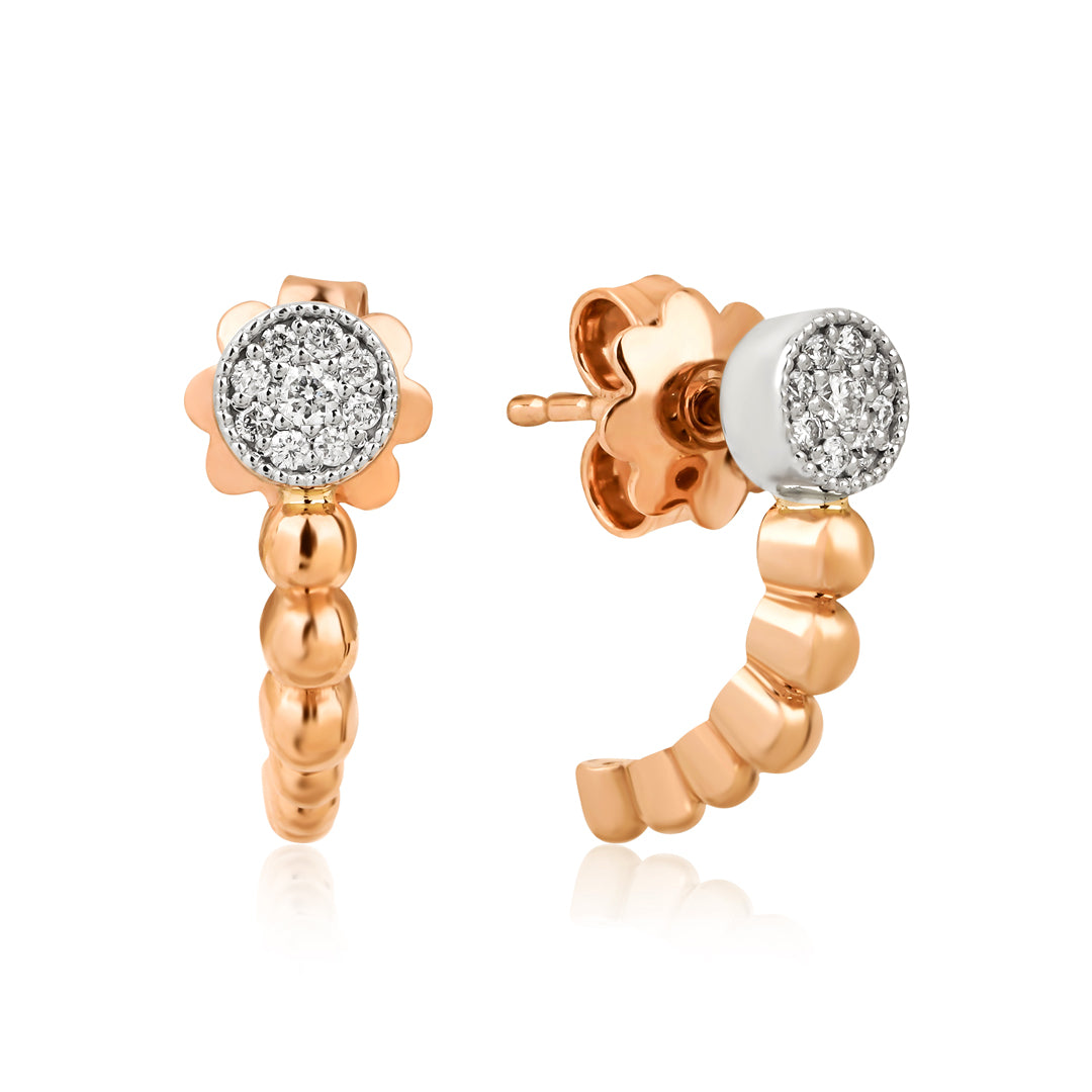 14K altın Mini Bubble küpe, 0.10 ct E-VS pırlanta taşlı, minimal tasarım