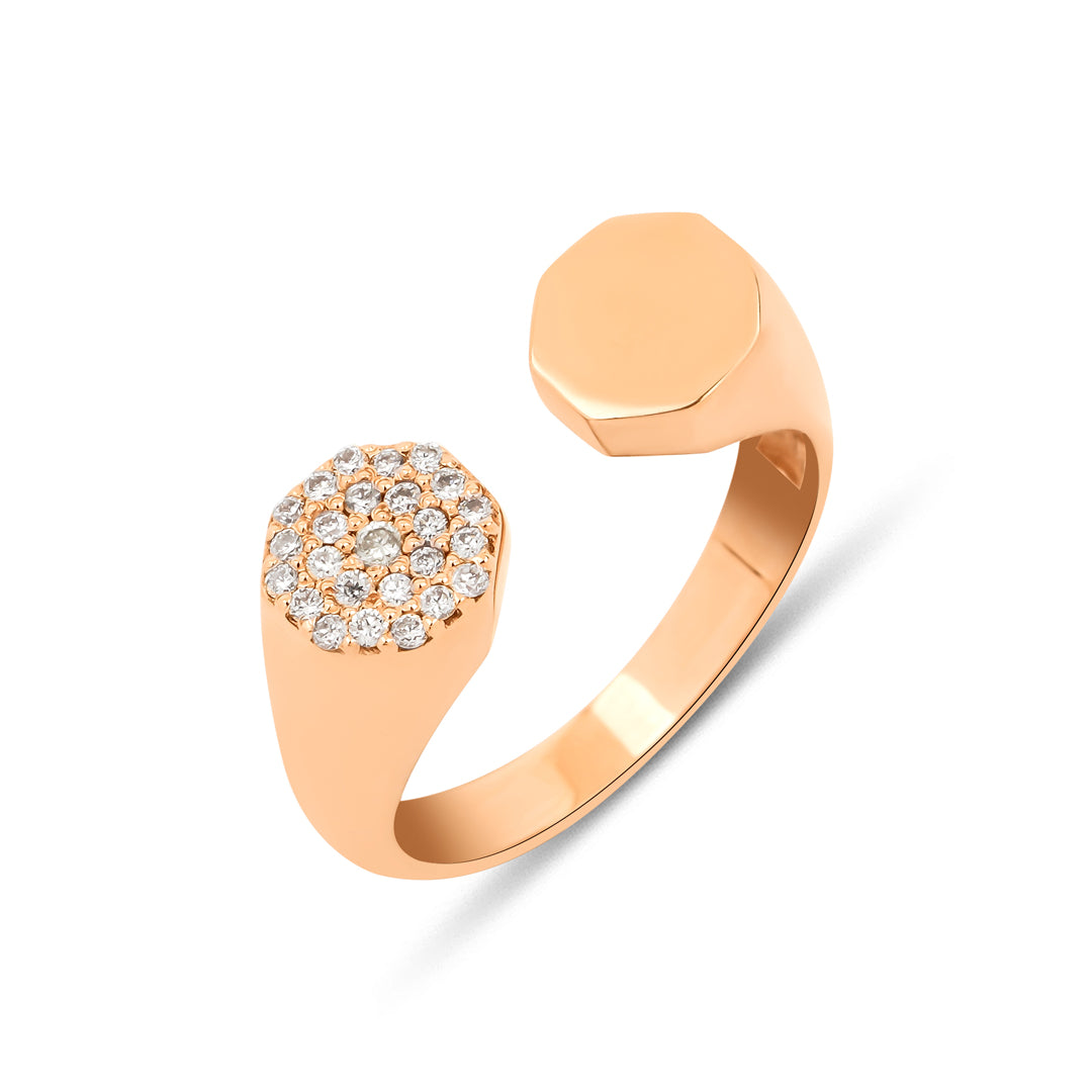 Pentagon Pinky pırlanta yüzük 14K altın baget taşlı - ürün detay görünümü