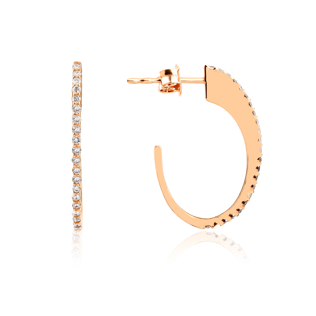 J Hoop Küpe - 0.36 ct pırlanta 14K altın halka küpe detay görünümü