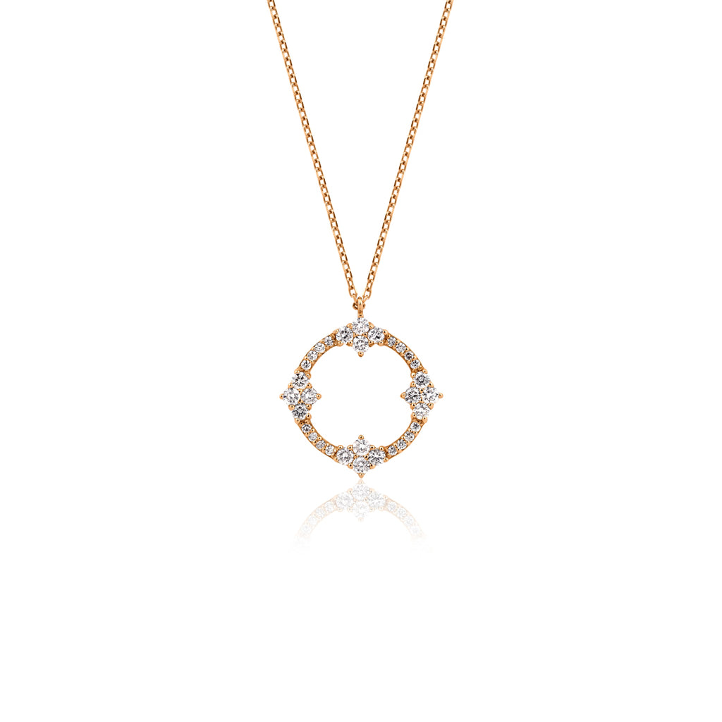 Flower Parade Kolye - 0.57 ct pırlanta çiçek tasarım 14K altın kolye detay görünümü