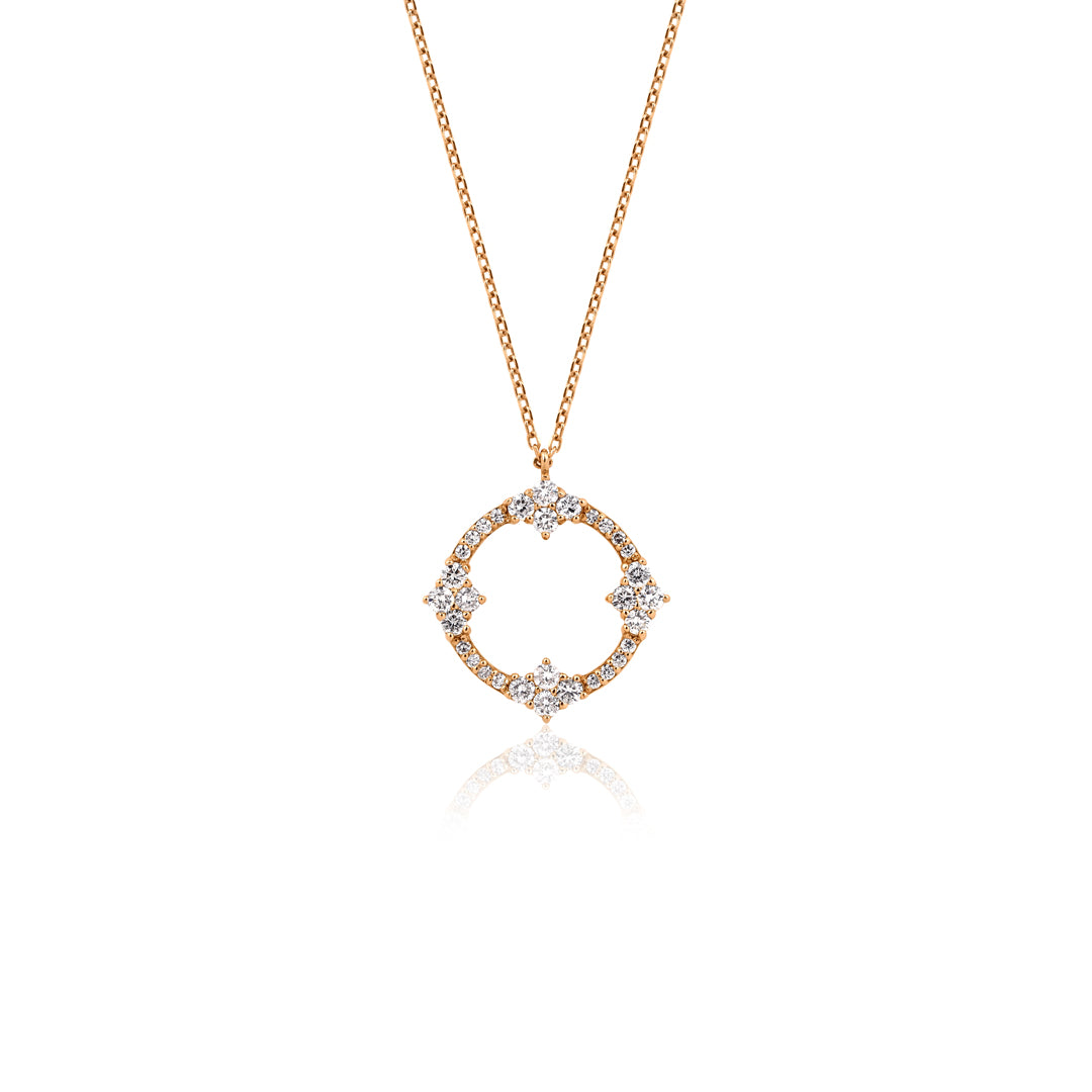 Flower Parade Kolye - 0.57 ct pırlanta çiçek tasarım 14K altın kolye detay görünümü