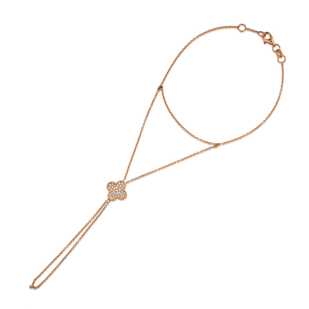 Clover Şahmeran Bileklik - 0.10 ct pırlanta yonca tasarım 14K altın bileklik detay görünümü