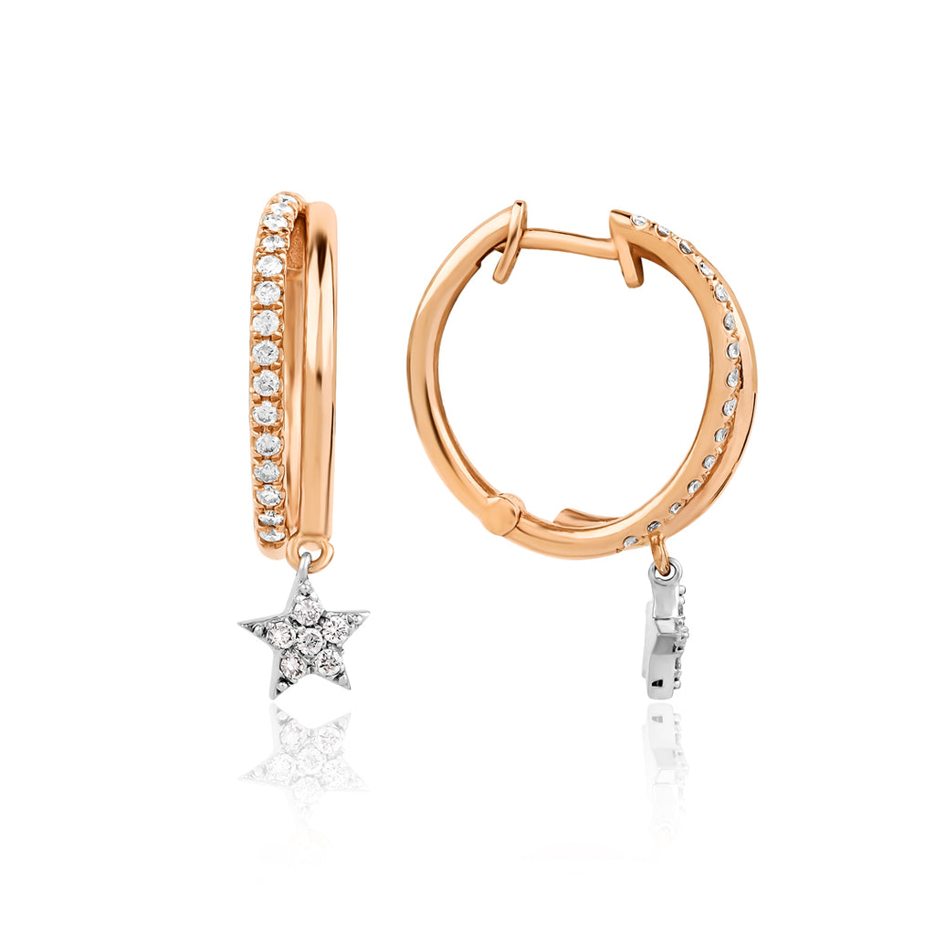 14K altın Astral küpe - yıldız tasarımlı sallantılı pırlanta küpe