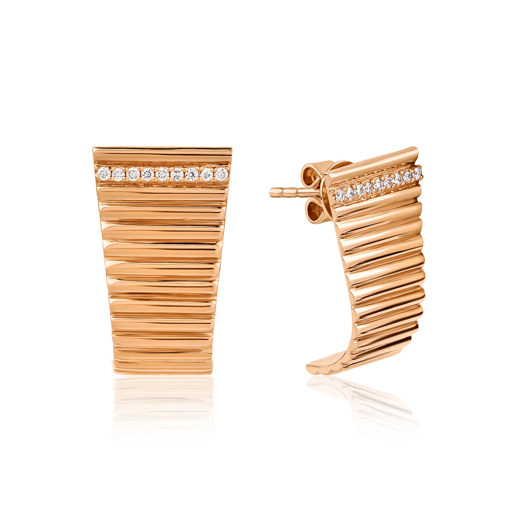 14K altın Lineal küpe - çizgisel tasarımlı pırlanta detaylı küpe