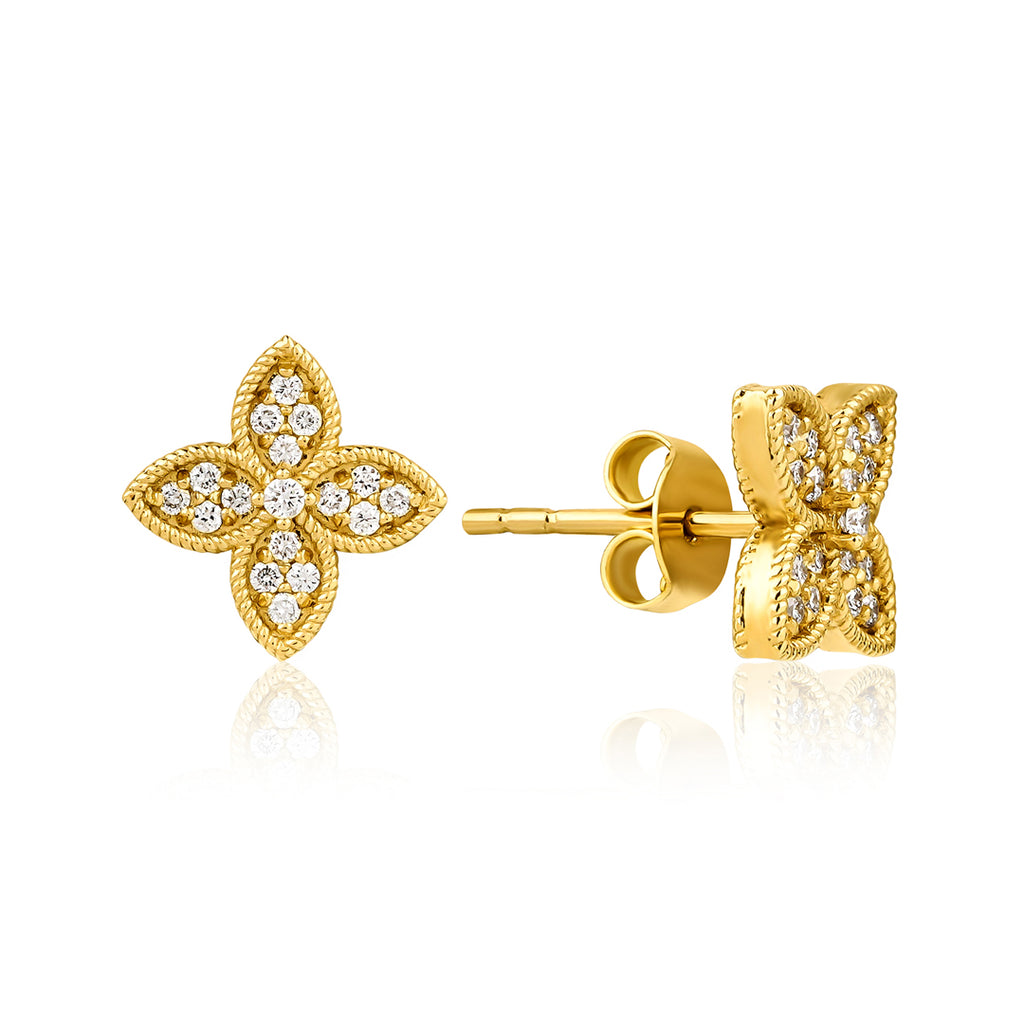 14K altın Foglio küpe - pırlanta detaylı zarif küpe