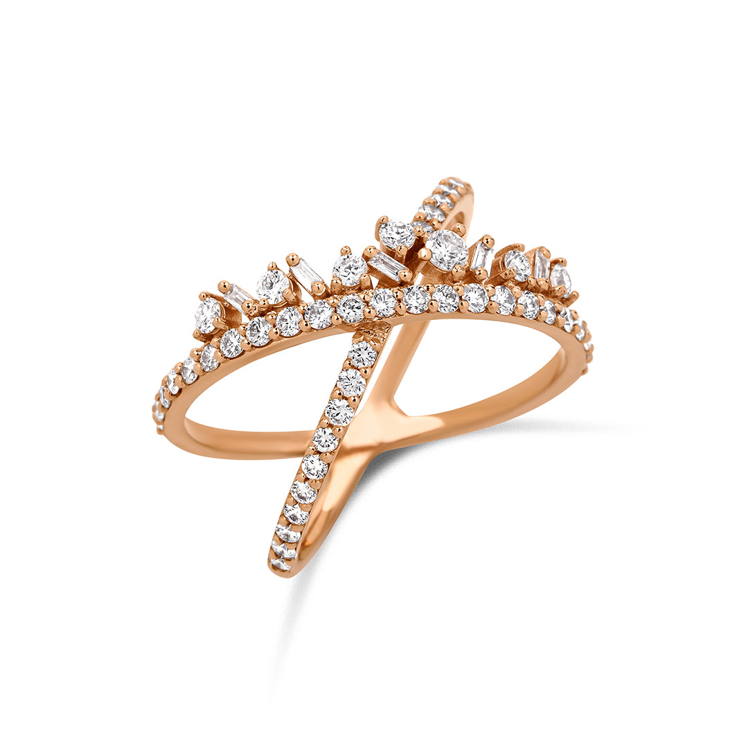 Date 14K altın yüzük 0.67 ct E-VS baget pırlanta - Ala Fine Jewelry