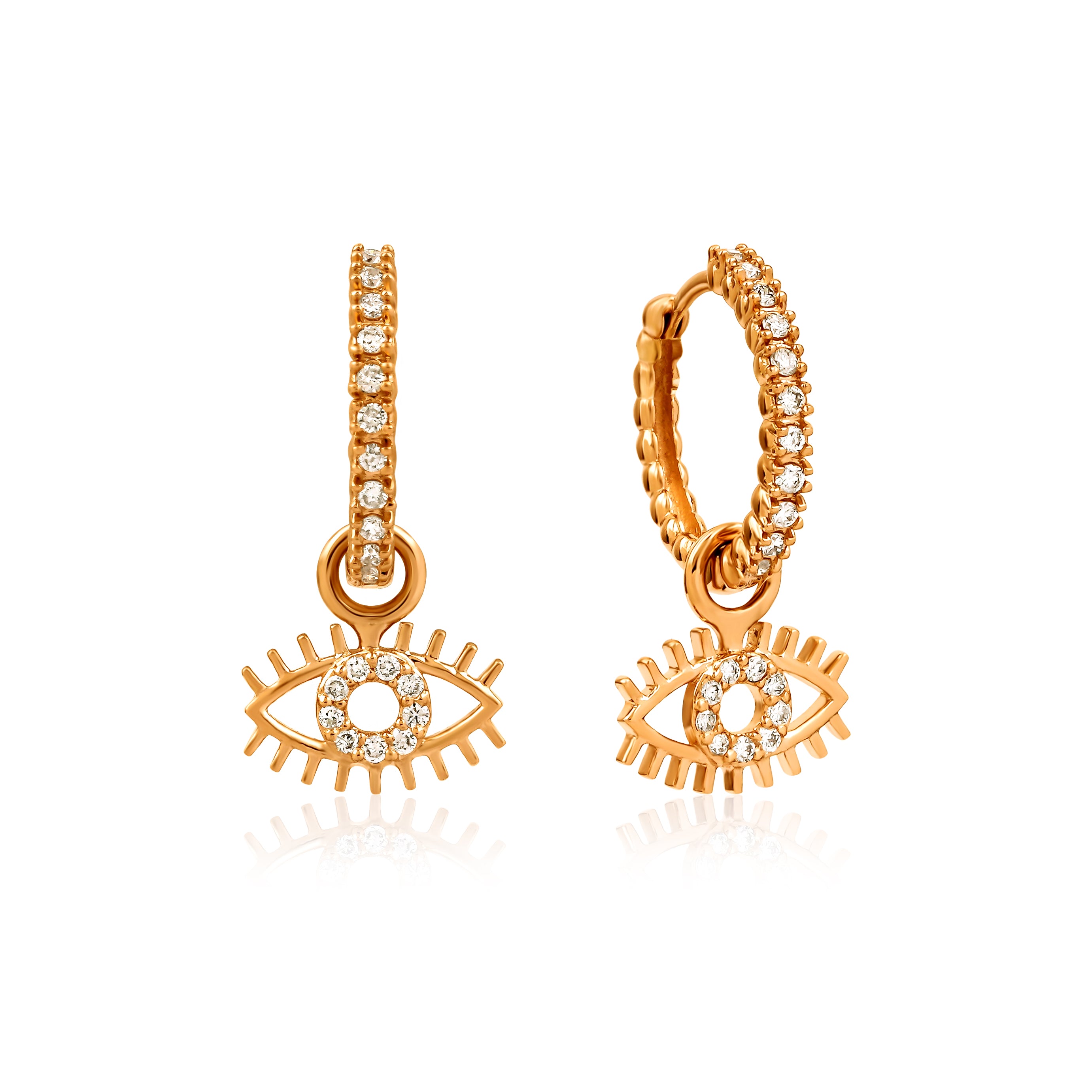 Evil Eye Hoop Küpe detay görünümü - 14K altın pırlanta nazarlık halka küpe