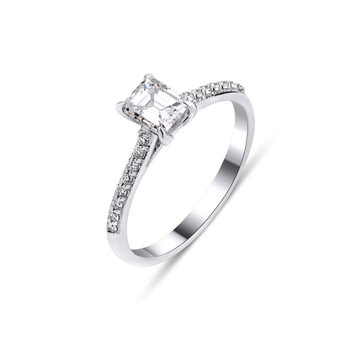 0.67 ct I-VS2 HRD sertifikalı emerald cut pırlanta tektaş yüzük 14K altın yan taşlı