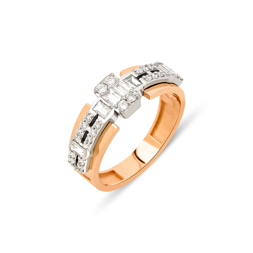 Facette 14K altın pırlanta yüzük, geometrik modern tasarım, 0.50 ct E-VS pırlanta detayları