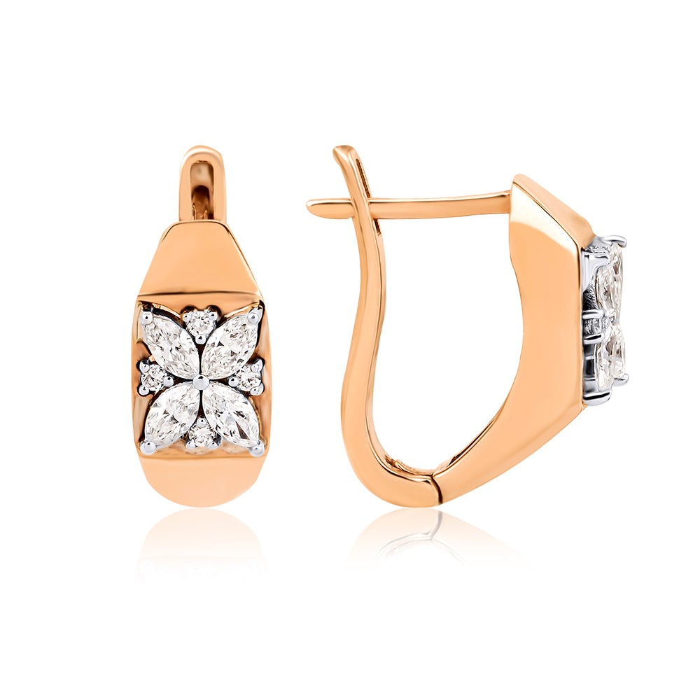 14K altın marquise kesim pırlanta taşlı Floral Marquise küpe detaylı görünüm