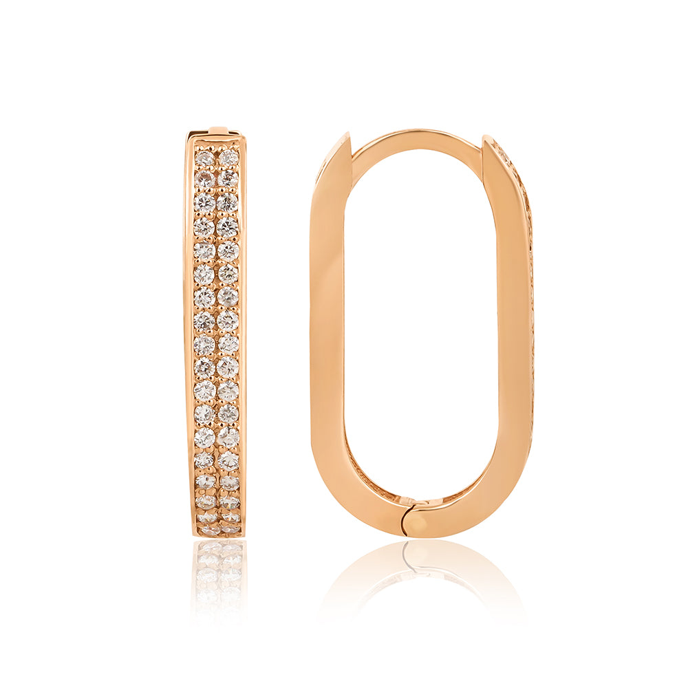 14K altın pırlanta taşlı Double Diamond halka küpe detaylı görünüm