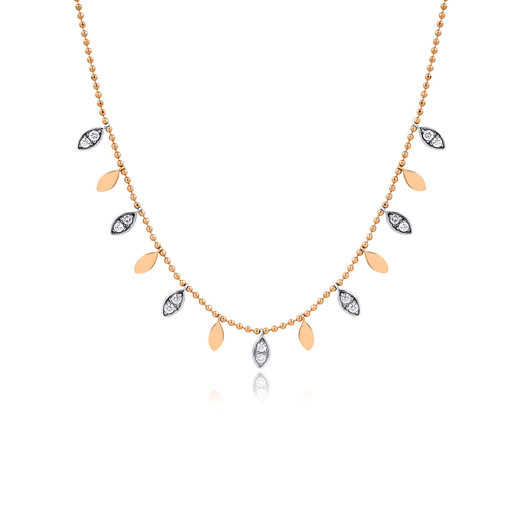 Drops 14K altın kolye detay görünümü, pırlanta detayları