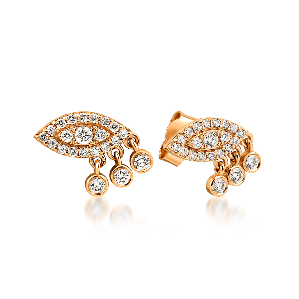 Minimalist Eye Küpe detay görünümü - 14K altın pırlanta nazarlık küpe