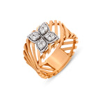 Linear Flower 14K altın yüzük yakın çekim, pırlanta detayları