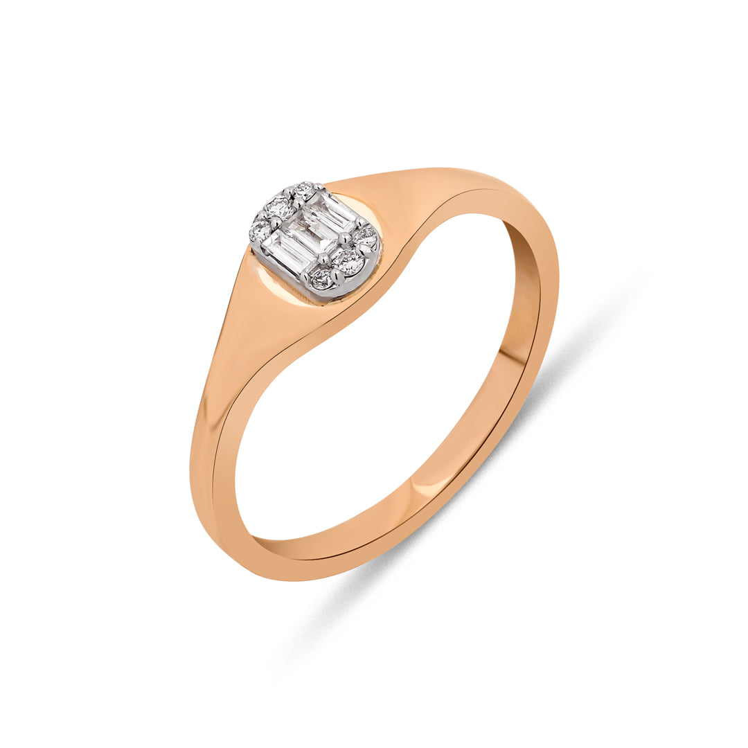 14K altın baguette kesim pırlanta taşlı Dip Baguette yüzük detay görünüm