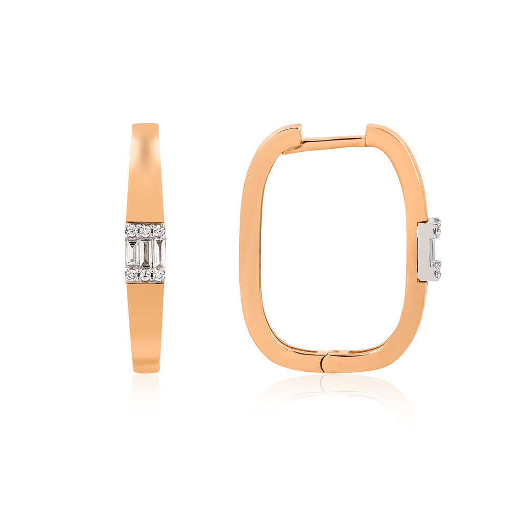 Dip Baguette 14K altın halka küpe detay görünümü, pırlanta detayları