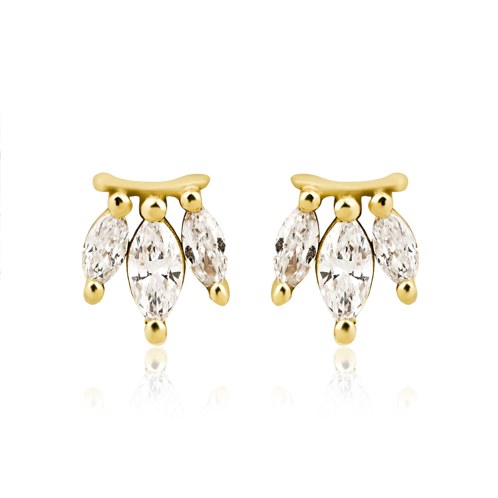 Crownled pırlanta küpe 14K altın 0.11ct E-VS sertifikalı detay görünüm