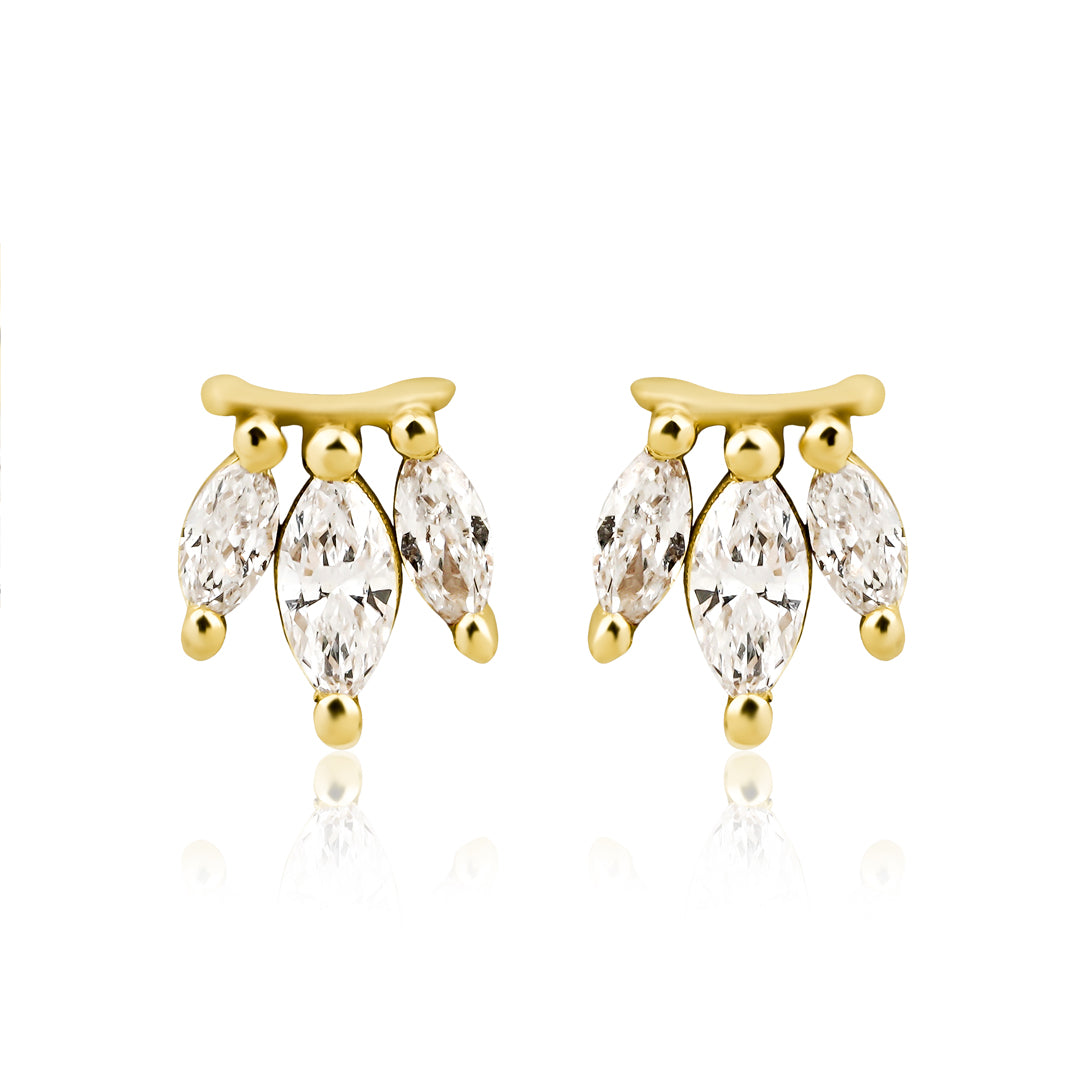 Crownled pırlanta küpe 14K altın 0.11ct E-VS sertifikalı detay görünüm