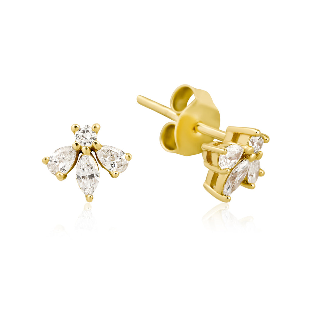 Ornate pırlanta küpe, 14K altın, detay görünümü