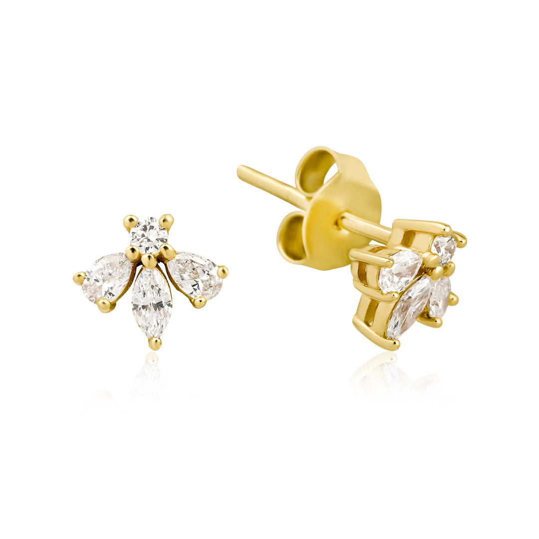 Ornate pırlanta küpe, 14K altın, detay görünümü