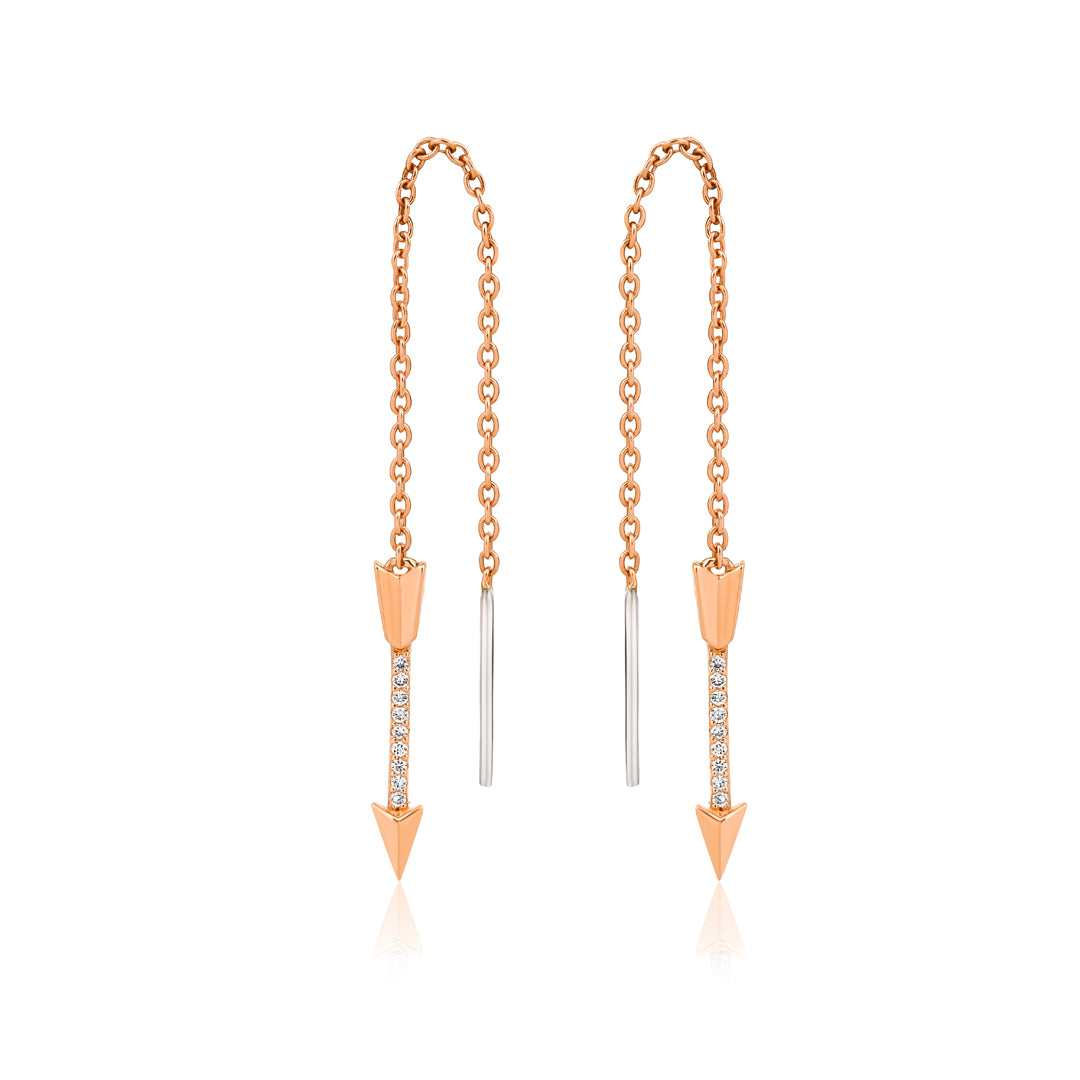 Arrow Line Küpe - 14K altın pırlanta küpe ön görünüm