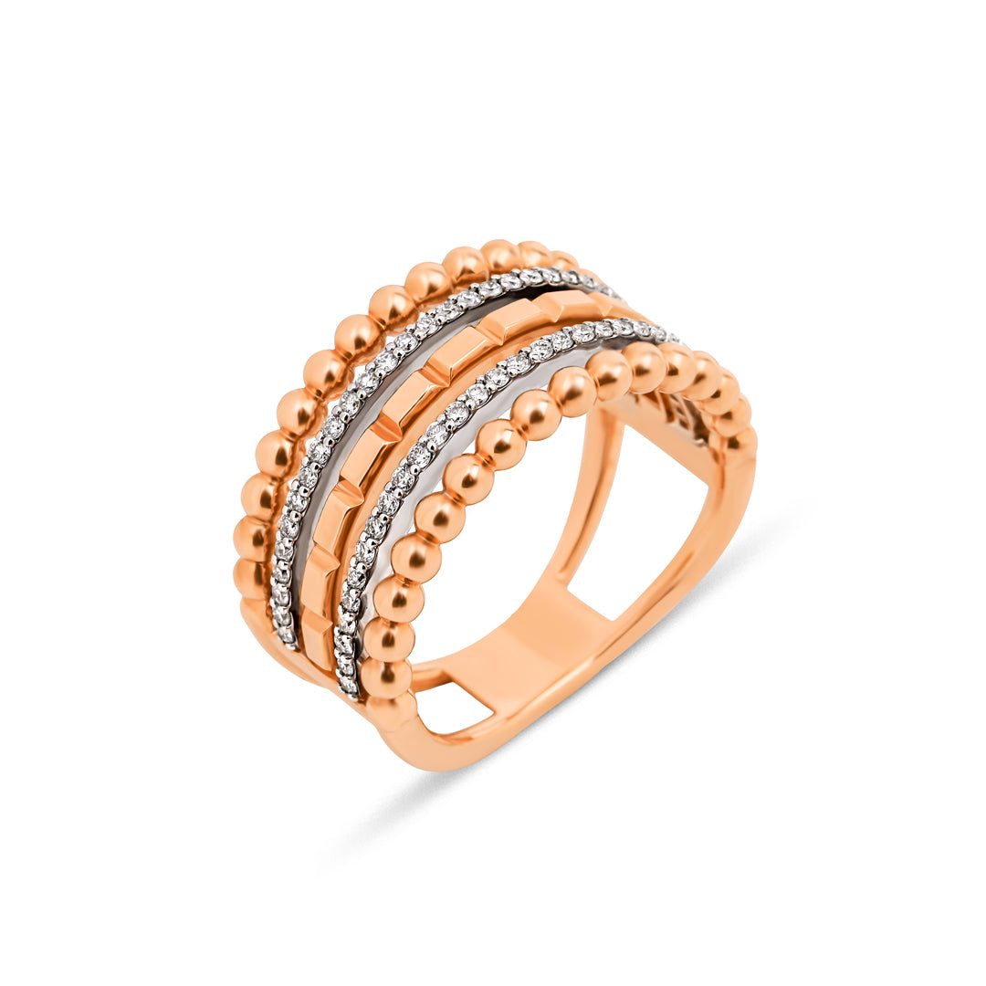 Triple Bound Yüzük - 14K altın pırlanta yüzük ön görünüm