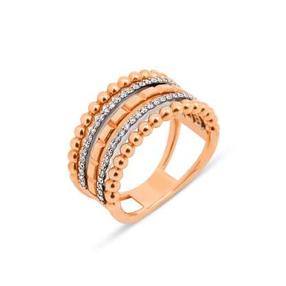 Triple Bound Yüzük - 14K altın pırlanta yüzük ön görünüm