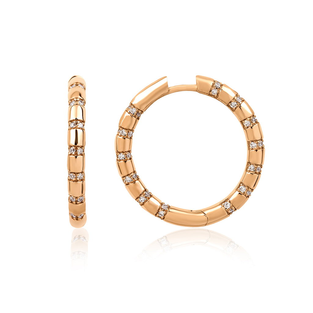 Space Hoop 14K altın halka küpe yakın çekim, pırlanta detayları