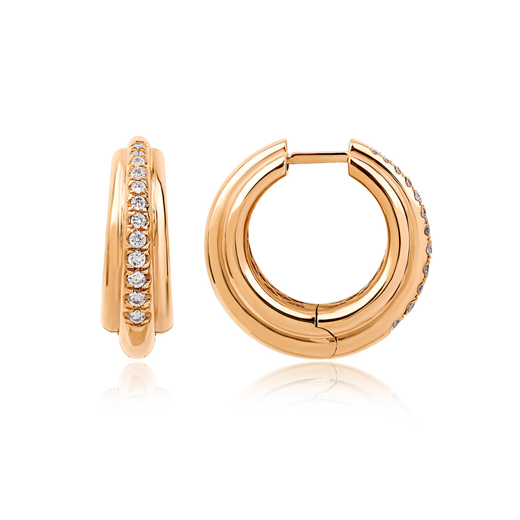 Middle Diamond 14K altın halka küpe yakın çekim, pırlanta detayları