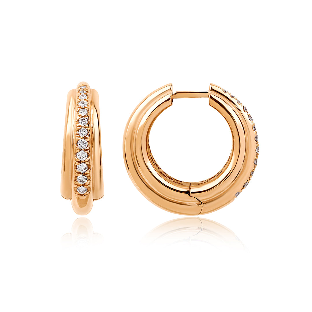 Middle Diamond 14K altın halka küpe yakın çekim, pırlanta detayları