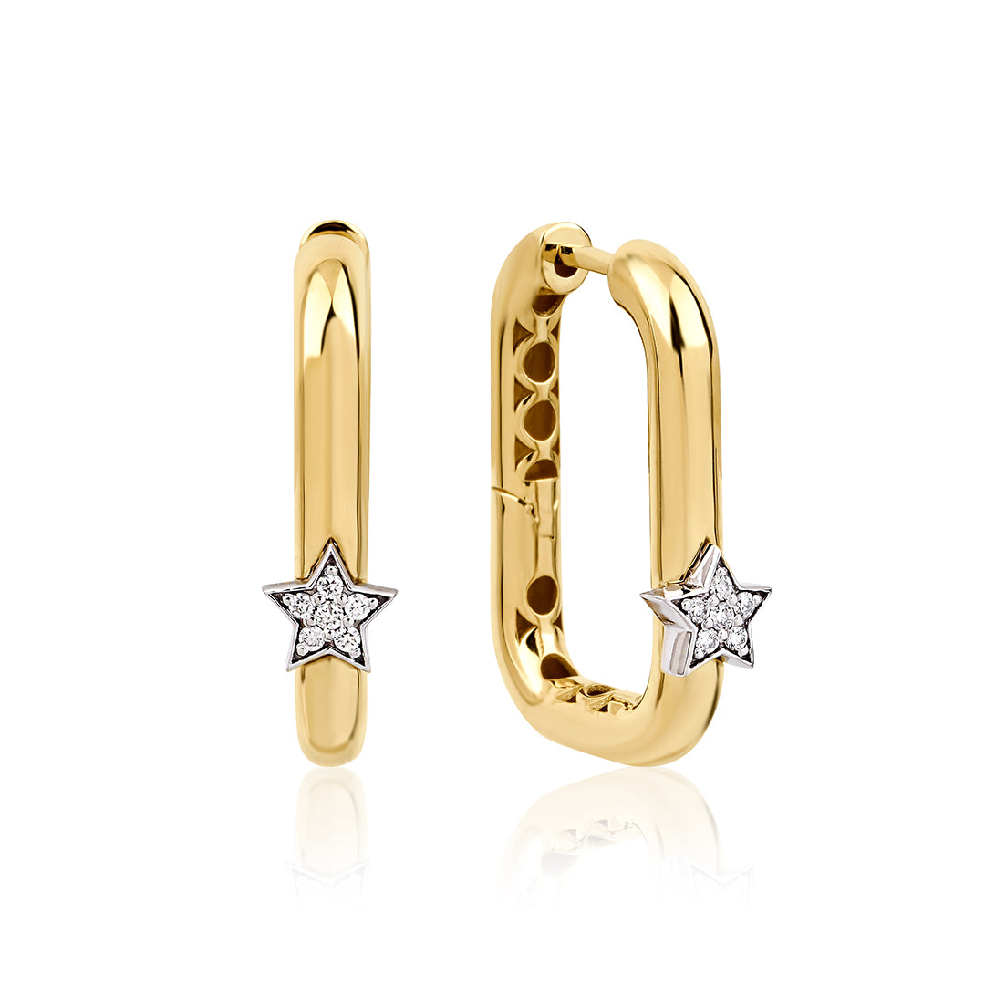 Regulus 14K altın yıldız küpe yakın çekim, pırlanta detayları