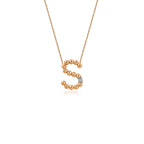 14K altın pırlanta taşlı Bamblo Side harf kolye detay görünümü, S harfi