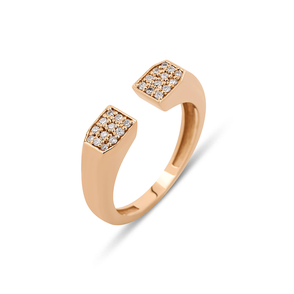 Light Chamber 14K altın pırlanta yüzük, zarif baget kesim tasarım, 0.13 ct E-VS pırlanta detayları