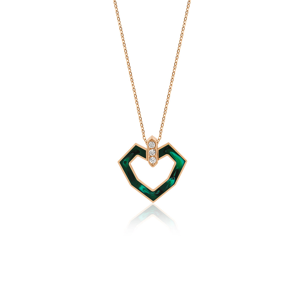Emerald Love 14K altın pırlanta kolye, zarif romantik tasarım, 0.09 ct E-VS pırlanta detayları