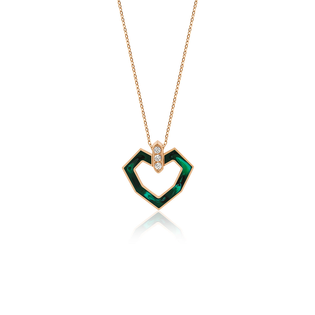 Emerald Love 14K altın pırlanta kolye, zarif romantik tasarım, 0.09 ct E-VS pırlanta detayları