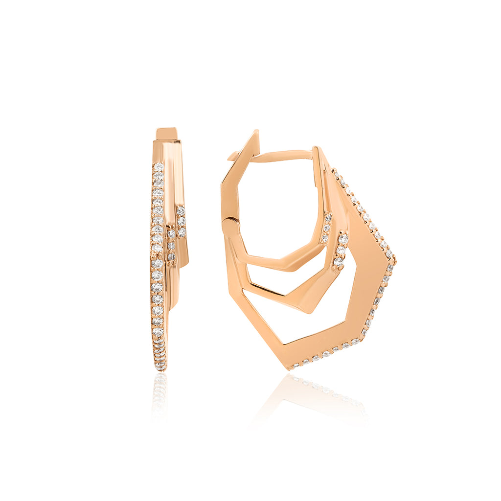 Motion Steps 14K altın pırlanta küpe, zarif modern tasarım, 0.32 ct E-VS pırlanta detayları